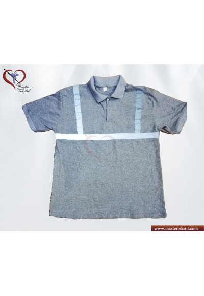 Gri Polo Yaka Reflektörlü Tişört